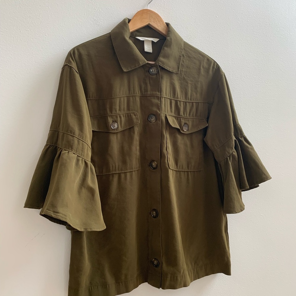 Olive ruffle safari top